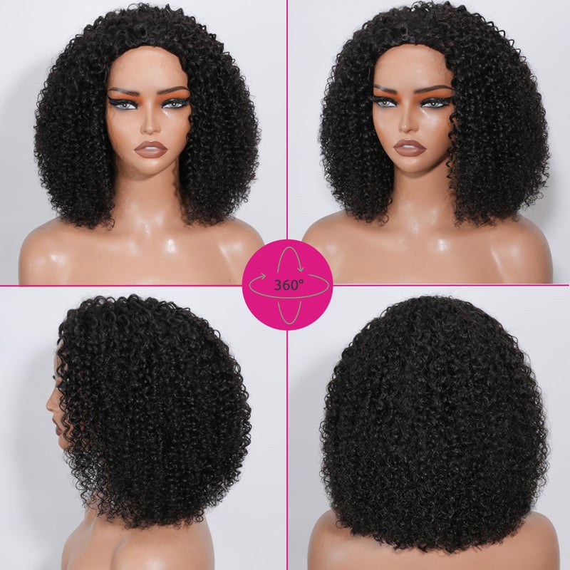 veravicky Half Wig Human Hair - 200% Density Curly Half Wig 3 In 1 Wear Go Glueless Wigs 16 Inch Drawstring Seamless Kinky Curly Flip Over Headband Wig Human Hair Beginner Friendly - Image 3